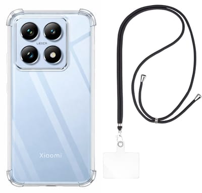 Set met hoesje en nekband voor Xiaomi 17 - Flexibele, transparante TPU-bescherming, verstelbare universele nekband voor mobiele telefoons, zwarte nekband, transparante draagriem van Phonillico®