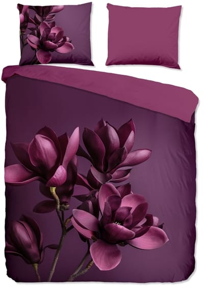 Pure dekbedovertrek bloemen - 1 persoons 140x200/220 cm - Donkerpaars - Microvezel