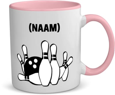 Akyol - bowlen met eigen naam koffiemok - theemok - roze - Bowlen - bowler - sport - 350 ML inhoud