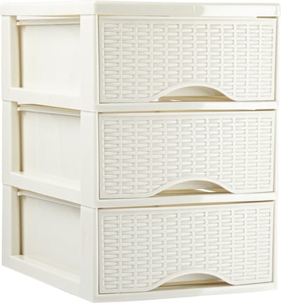Plasticforte Ladeblokje/bureau organizer met 3x lades - creme wit - L18 x B25 x H25 cm