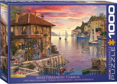 1000-delige Puzzel: Kleurrijke Mediterrane Haven met Zeilboten - Kunstpuzzel