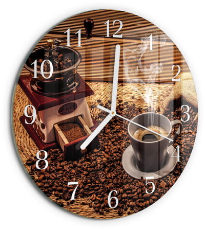 Tulup Wandklok - Koffiebonen Decoratieve Glazen Klok - 30fi cm - Bruin Glazen Wandklok Design - Witte Handen - Ronde Wandklok - Decoratieve Glazen Klok - Glazen Wandklok Design