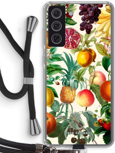 Case Company® - Hoesje met koord geschikt voor Samsung Galaxy S21 FE hoesje met Koord - Classic Flora - Telefoonhoesje met Zwart Koord - Bescherming aan alle Kanten en Over de Schermrand