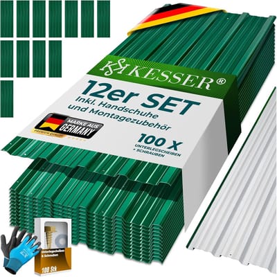 Golfplaten Dakplaten - Geprofileerde Dakpanelen - Dakbedekking Schuur - Verzinkt Staal 0.25mm - 12 Stuks 29x45cm - Groen