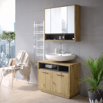 Vicco Beatrice Wastafelonderkast – 80 x 64 cm Artisanaal eiken/antraciet