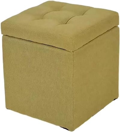 Opbergbank Poef - Voetsteun Kruk - Extra Zitten - Massief Houten Frame - 30x30x35 cm - Lichtgroen