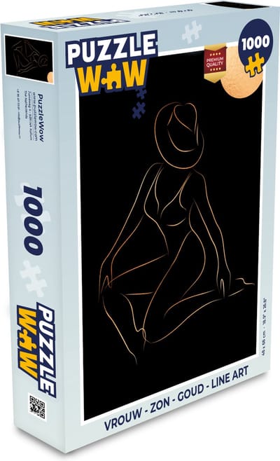 Puzzel Vrouw - Zon - Goud - Line art - Legpuzzel - Puzzel 1000 stukjes volwassenen