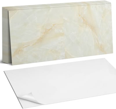 Coloray Plaktegels - Elegant marmerpatroon Zelfklevende Wandtegels - 40 cm x 20 cm - Romig Plaktegels - 10 stuks - Rechthoek PVC Tegels - Plaktegels Badkamer - Vloertegels Zelfklevend - Vinyl Tegels - Portugese Tegels