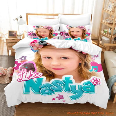 Like Nastya Beddengoedset Eenpersoons Twin Volledig Queen King Size Bedset Volwassene Kind Slaapkamer Dekbedovertreksets 3D Anime Hoeslakenset EU Single(135x200cm)