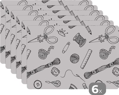 Placemat - Placemats kunststof - Breien - Naaien - Patronen - Wol - 45x30 cm - 6 stuks - Hittebestendig - Anti-Slip - Onderlegger - Afneembaar