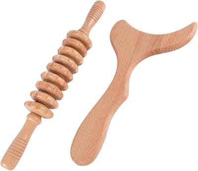 Houten Massage Set - Lymfedrainage en Gua Sha - 2 Delige Kit - Diepe Weefselmassage - Voor Spierontspanning en Huidverzorging - hout