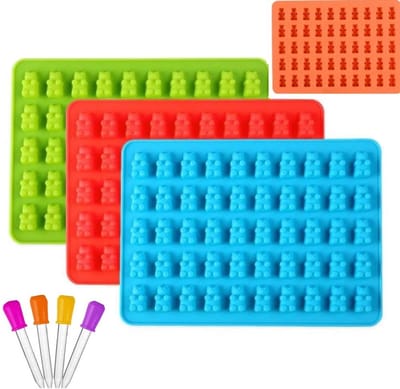 Dailygoods- Snoepvormen 4 Stuks - Siliconen Beertjes - Antiaanbaklaag - Inclusief Pipetten - Voor Gummibeertjes/Chocolade - Flexibel en Makkelijk Schoon te Maken - Snoepmal