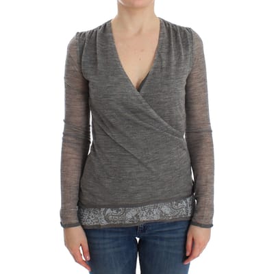 Ermanno Scervino Dames Trui in Grijze Wol Blend Stretch Lange Mouwen
