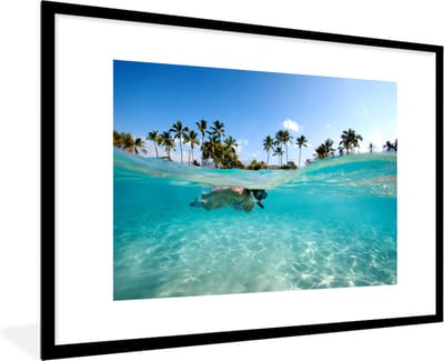 Fotolijst incl. Poster - Zee - Snorkel - Hawaii - 120x80 cm - Posterlijst