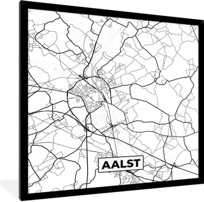 Fotolijst incl. Poster Zwart Wit- België – Aalst – Stadskaart – Kaart – Zwart Wit – Plattegrond - 40x40 cm - Posterlijst