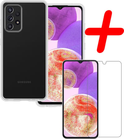 Hoesje Met Screenprotector - Geschikt voor Samsung Galaxy A23 - Sterk & Shockproof - Back Cover - Siliconen Case - Telefoon Hoes - Transparant