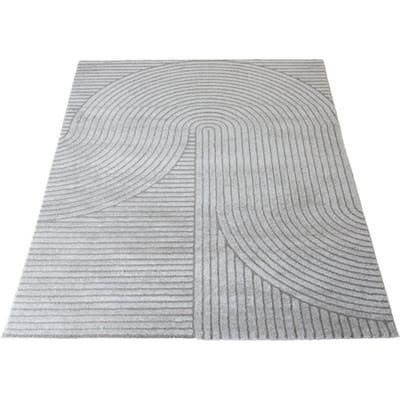 Vloerkleed Ella Grey 140 x 200 cm - Design Hoog-Laag Vloerkleed met Lijnenpatroon in Scandinavische / Japandi Stijl