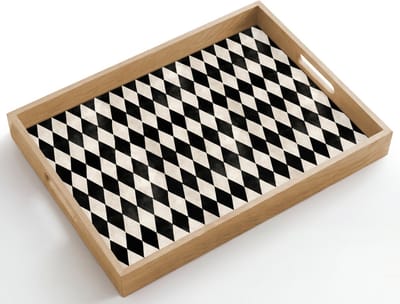 Dienblad hout 50x35 cm - Schootdienblad - Klassiek - Patroon - Zwart - Borrelplank rechthoek - Plateau dienbladen