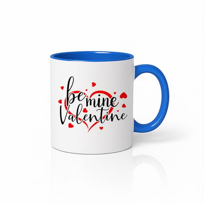 Be Mine Valentine Mok 330ml – Wit-Blauwe Koffiemok met Rode Hartjes – Romantisch Valentijnscadeau