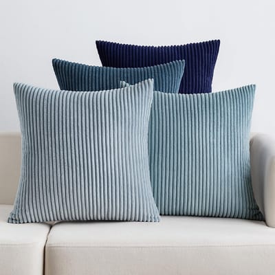 Allecto - Kussensloop - Corduroy Kussenslopen - Set van 4 Sierkussens - Donkerblauw - Decoratief Kussen - Zacht voor Woonkamer en Slaapkamer