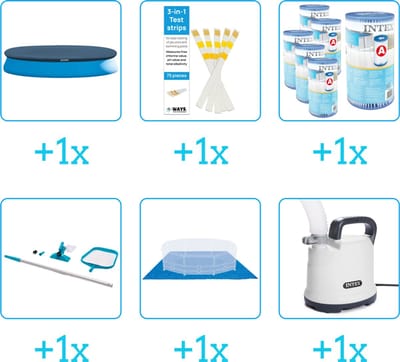 Zwembad Accessoirepakket voor Intex Easy Set Zwembad - 457x84 cm - Rond - Opblaasbaar - Met filterpomp - Intex - 28158GN - 6-delig