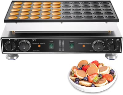 Dailygoods- Poffertjesmaker 50 gaten - Commerciële elektrische pannenkoekenbakker - Roestvrij staal - Temperatuurregeling 50-300 °C - Antiaanbaklaag - 1,7 kW vermogen - Wafelijzer