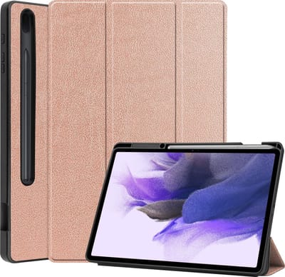 Hoes - Geschikt voor Samsung Galaxy Tab S7 FE - Dun & Stevig - Trifold Bookcase - Hard Cover Case - Met Uitsparing Geschikt voor S Pen - Hardcover Book - Tablet Hoesje - Rosé goud