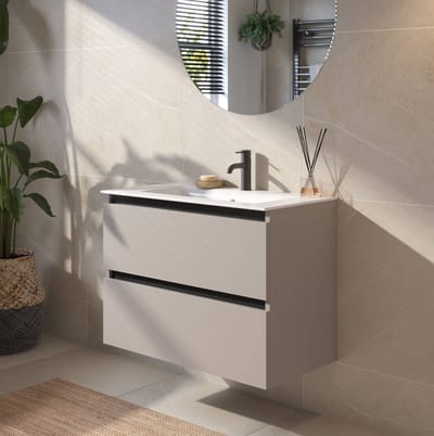 Saqu Gaia Badkamermeubel Set - 81x46 cm - Voorgemonteerd - Mat Greige - Wastafelmeubel - Badmeubel