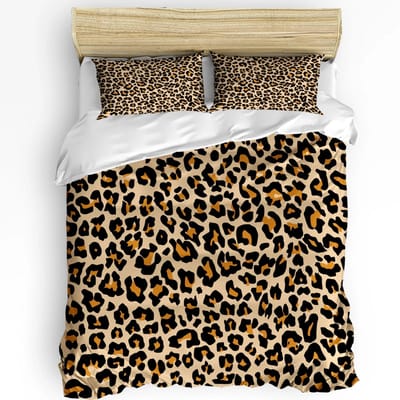Dekbedovertrek en kussensloop met luipaardprint, luxe 3-delige beddenset voor jongens, kinderen, tieners en meisjes EU single(135x200cm)