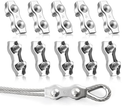 Duplex Klemmen voor Stalen Kabels - Set van 10 Stalen Kabelclips voor 4mm Kabel, Ideaal voor Waslijnen en Tentbevestigingen