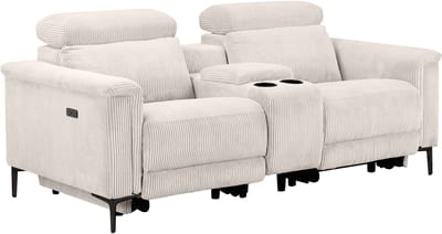 Lund - Dubbele relaxfauteuil met elektrische functie in corduroy crÃƒÂ¨me (97 x 194 x 100 cm)