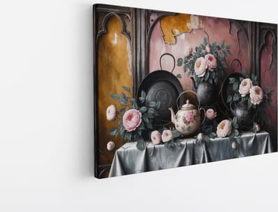 Saammp Canvas Schilderij - Roze Bloemen - Stilleven - Abstract - 45x30 - Foto op canvas - Wanddecoratie - Muurdecoratie Woonkamer - Kantoor Decoratie