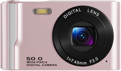 Digitale camera - Autofocus 4K Vlogging-camera voor fotografie met anti-shake, 50MP compacte point-and-shoot digitale camera voor kinderen met 16x zoom, 1 batterij, 32GB kaart (roze)
