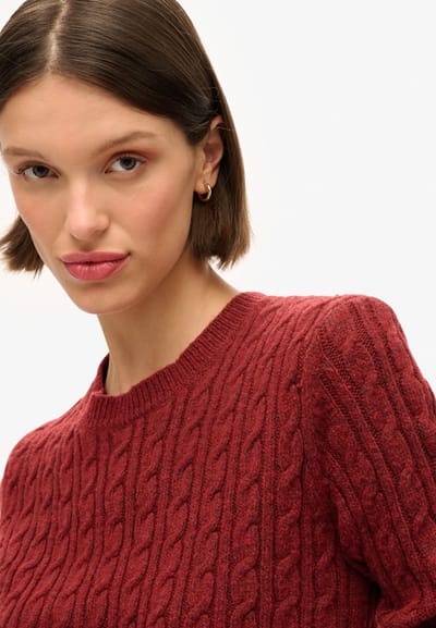 Superdry - Getailleerde kabeltrui met ronde hals - Dames - Sweaters