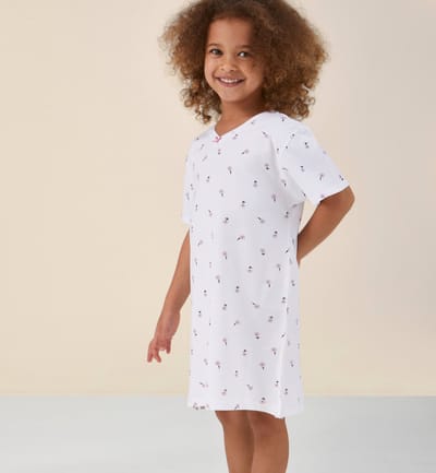 Little Label - zomer nachthemd meisjes - wit bloem 98 - 98-104 / 4Y - extra zachte bio-katoen