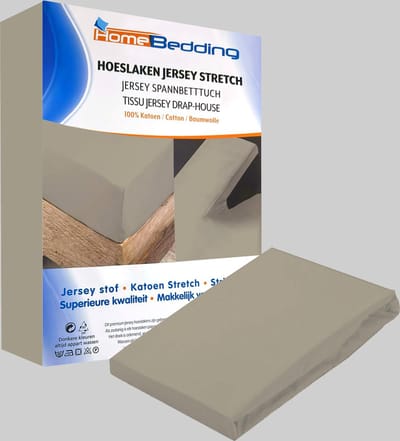 Premium hoeslaken-jersey-100% katoen -stretch-1Persoons-80x200+30cm -Hoekhoogte -Taupe