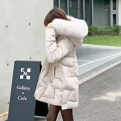 Veste rembourrée en coton Étudiantes Version coréenne de la veste ample rembourrée en coton Manteau mi-long pour femme Ins Mode féminine d'hiver XXL au large de blanche