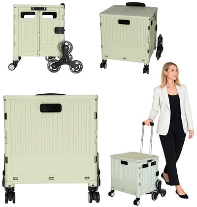 MOZY® - Inklapbare Trolley - Groen - Opvouwbaar - met Trapwielen - Verstelbaar - 32 liter - tot 45 kg - Ergonomische Boodschappentrolley - Ergonomisch - Winkelkrat - Krat - Koffer - Viskoffer - Trolley