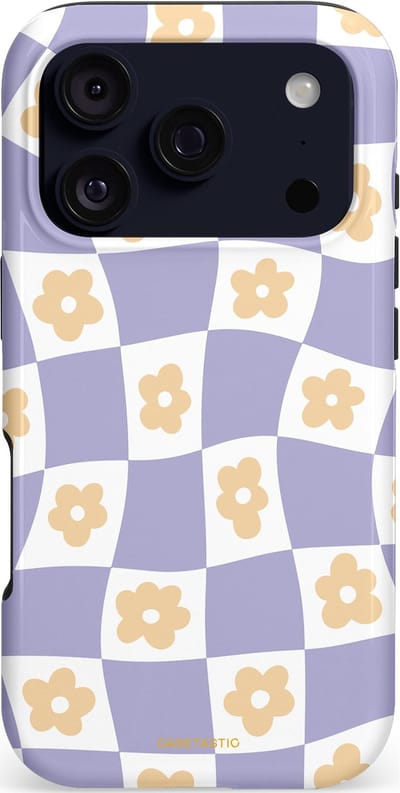 Casetastic hoesje geschikt voor Apple iPhone 17 Pro - MagSafe - Dubbellaagse bescherming - Kronkelende madeliefjes - Fashion Case - Wit Zand Lavendel