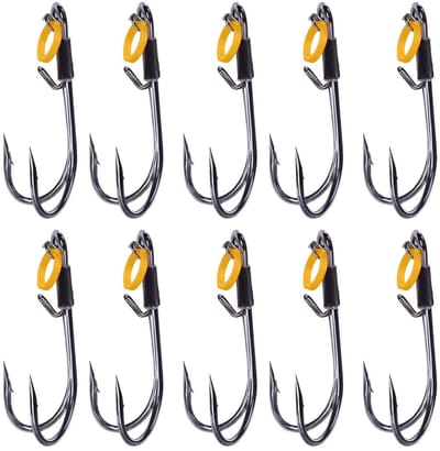 Dailygoods- Vishaken Dubbel 10 Stuks - Koolstofstaal - Herbruikbaar - Voor Garnalen - Vissen Vangen - Vermindert Vissterfte - Haak