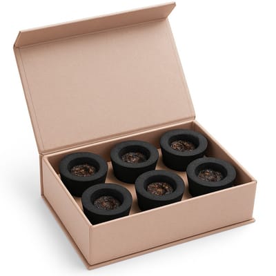 Goloka Sacred Smudges Wierookhars Set – Frankincense (Wierook) – 6 Houtskoolkopjes met 5g Hars – Voor Meditatie & Yoga – Inclusief Kajal Sticker