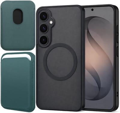 Hoesje + Pasjeshouder geschikt voor Samsung Galaxy S26 - Portemonnee geschikt voor MagSafe - Magnetisch - Pasjes Houder - Creditcardhouder - Turqoise