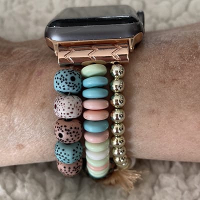 Apple Watch Bohemian Horlogeband- maat 42/44/45 mm-glazen en houten kralen elastisch geregen- Ibiza boho stijl