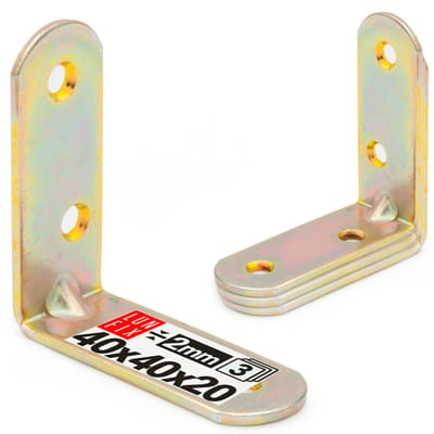 LUN FIX - meubelbouwhoek - 3 Stuks - Geel Verzinkt - 40x40x20x2 mm - Houtverbinder