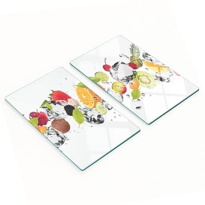Stijlvolle en duurzame glazen snijplanken met fruitijsblokjesprint, 2x30x52 cm