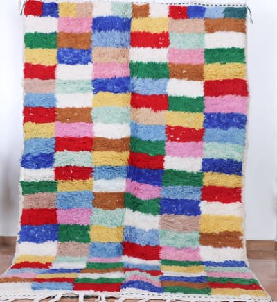 Vloerkleed Vintage - Marokkaans Vloerkleed - 245 x 155 cm - Loper - Handgemaakt, Kleurrijk & Uniek - Gemaakt van 100% wol - Hoogpolig Azilal Tapijt - R353