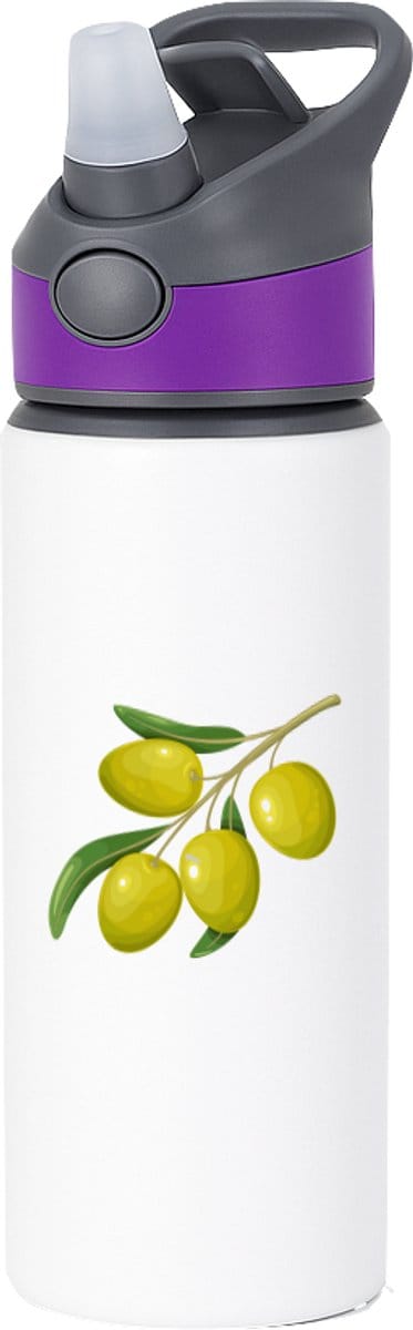 Hacebo® - Olijven waterfles met rietje paars - Fruitschaal - Fruit liefhebbers - mediterane vrucht - gezond eten - water fles - 650ML