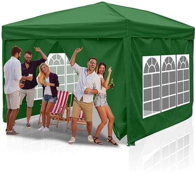 Partytent 3x3m Paviljoen Opvouwbaar en Waterdicht Feesttent met Zijwanden Tuintent Easy Up groen