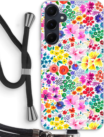 Case Company® - Hoesje met koord geschikt voor Samsung Galaxy A55 hoesje met Koord - Little Flowers - Telefoonhoesje met Zwart Koord - Bescherming aan alle Kanten en Over de Schermrand