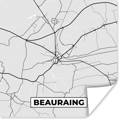 Poster België – Beauraing – Stadskaart – Kaart – Zwart Wit – Plattegrond - 100x100 cm XXL